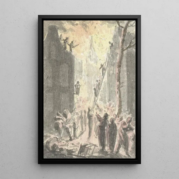 Fire in a House - Pieter Bartholomeusz Barbiers — framed artwork on a wall