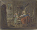 a painting of an old woman spinning thread while a child with a bird - Pieter Bartholomeusz Barbiers — artwork view