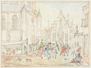 plein with people in the rain - Pieter Bartholomeusz Barbiers — artwork view