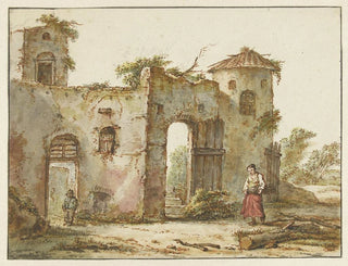 Ruined Building with a woman gathering wood on the right - Pieter Bartholomeusz Barbiers — artwork view
