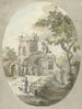 Woman with a dog in front of a ruined tower - Pieter Bartholomeusz Barbiers — artwork view