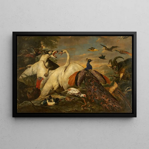 Fighting Animals as an Allegory of the Battle between Virtue and Vice - Pieter Boel — framed artwork on a wall