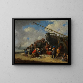 Fish Market on the Beach - Pieter Bout — framed artwork on a wall