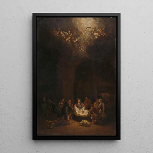 L'Adoration des bergers - Pieter Bout — framed artwork on a wall