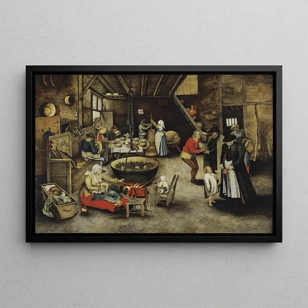 La Visite à la ferme - Pieter Brueghel le Jeune — framed artwork on a wall