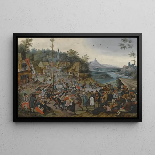 La Kermesse de Saint Georges avec la danse autour du mât de mai - Pieter Brueghel le Jeune — framed artwork on a wall