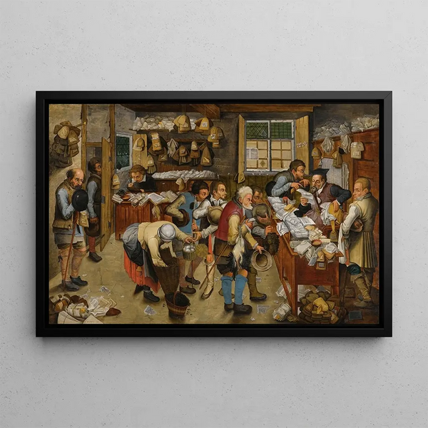 The Village Lawyers' Office - Pieter Brueghel the Younger — framed artwork on a wall