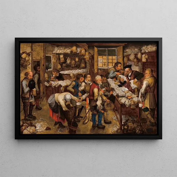 The tax collectors' office - Pieter Brueghel the Younger — framed artwork on a wall