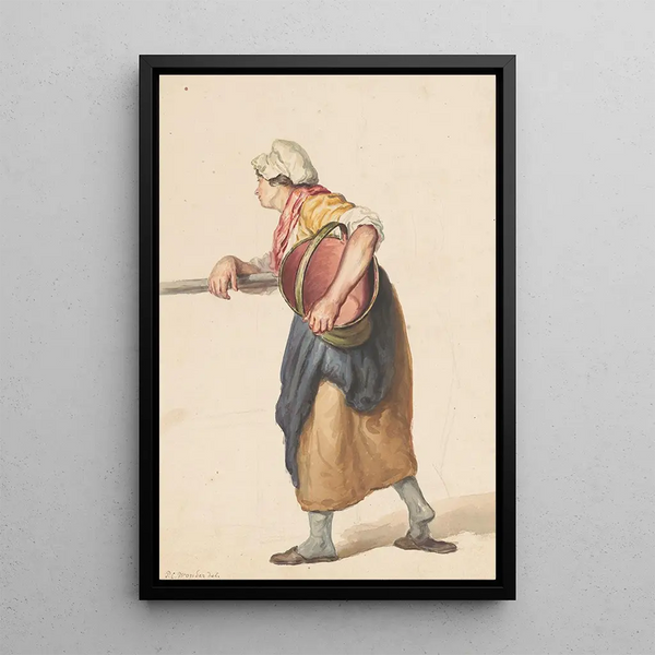 Woman standing with a bucket under the arm - Pieter Christoffel Wonder — framed artwork on a wall