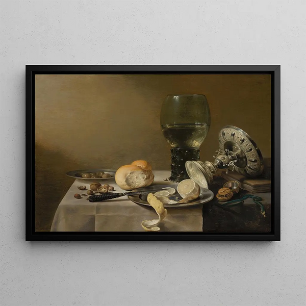 Still life with tazza - Pieter Claesz — framed artwork on a wall