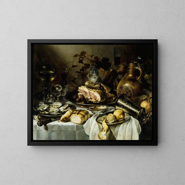 Nature morte avec du jambon - Pieter Claesz — framed artwork on a wall