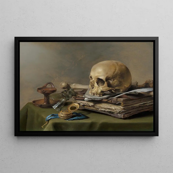 Vanitas still life painting - Pieter Claesz — framed artwork on a wall