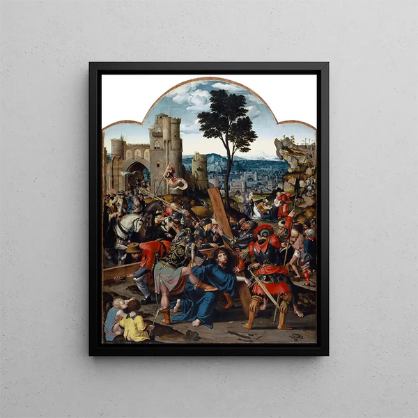 The Christ Carrying the Cross - Pieter Coecke van Aelst — framed artwork on a wall