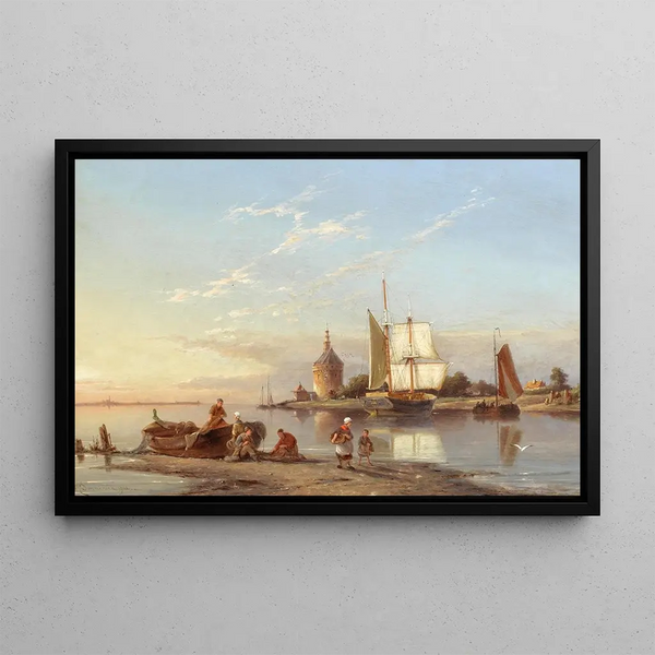 Hoorn sur le Zuiderzee Hollande - Pieter Cornelis Dommersen — framed artwork on a wall