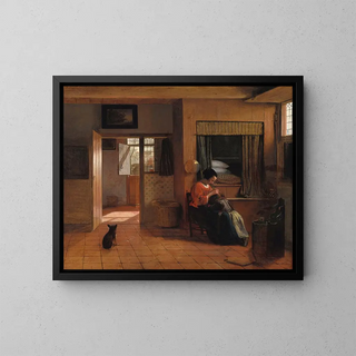 A mother untying her child's hair - Pieter de Hooch — framed artwork on a wall