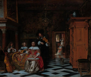 Portrait of a family playing music - Pieter de Hooch — artwork view