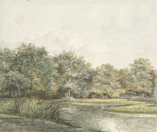 Landscape painting with trees by the water's edge - Pieter Ernst Hendrik Praetorius — artwork view