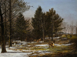 a wooded winter landscape with deer - Pieter Gerardus van Os — artwork view