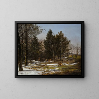 a wooded winter landscape with deer - Pieter Gerardus van Os — framed artwork on a wall