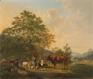 Landscape painting with a shepherd and livestock - Pieter Gerardus van Os — artwork view