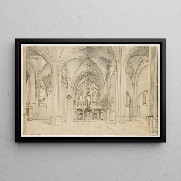 View of the Nave and Choir of the Sint-Cunerakerk Rhenen Looking East - Pieter Jansz Saenredam — framed artwork on a wall