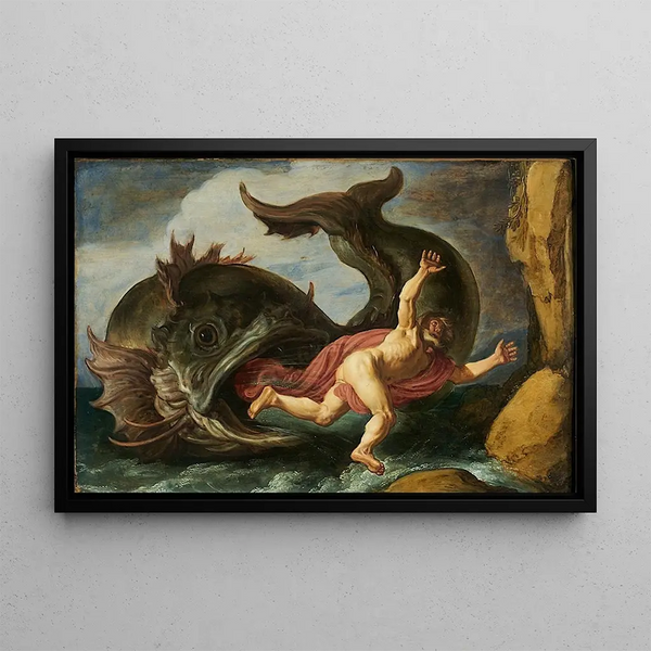 Jonas et la baleine - Pieter Lastman — framed artwork on a wall