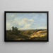 Extended landscape painting with a windmill in the distance - Pieter Lodewijk Francisco Kluyver — framed artwork on a wall
