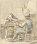 Interior painting with a man playing the violin, a sleeping woman, and a dancing dog - Pieter Moninckx — artwork view