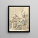Interior painting with a man playing the violin, a sleeping woman, and a dancing dog - Pieter Moninckx — framed artwork on a wall