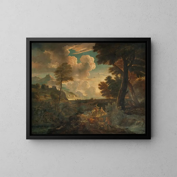 an Italian landscape with shepherds - Pieter Mulier the Elder — framed artwork on a wall