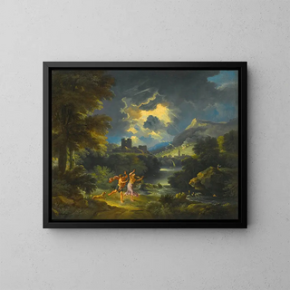 a landscape with figures in a storm - Pieter Mulier the Younger — framed artwork on a wall