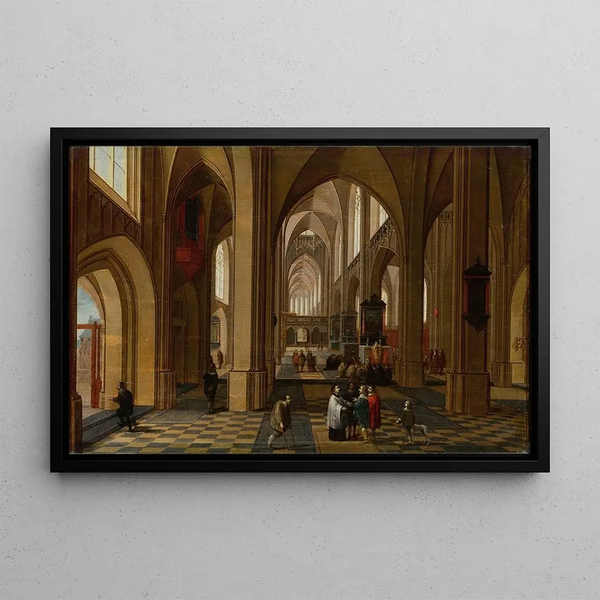 Interior of a Gothic Cathedral - Pieter Neeffs the Elder — framed artwork on a wall