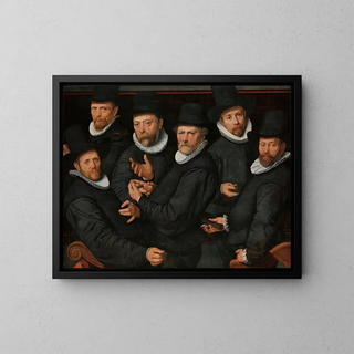 Six gardiens de la guilde des drapiers - Pieter Pietersz — framed artwork on a wall