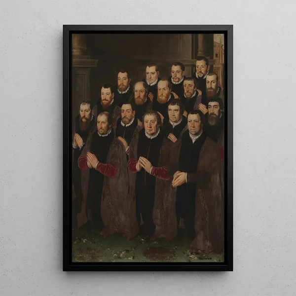 Portrait painting of the members of the Brotherhood of the Holy Blood - Pieter Pourbus — framed artwork on a wall