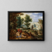 Landscape painting with the Good Samaritan - Circle of Pieter Stevens — framed artwork on a wall