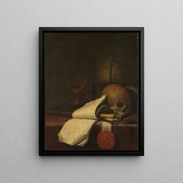 Vanitas still life painting - Pieter Symonsz Potter — framed artwork on a wall