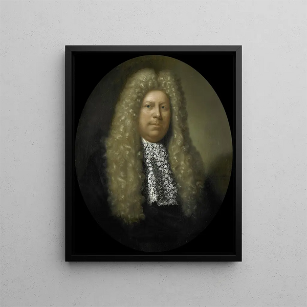 Portrait painting of Jacob Dane, director of the Rotterdam Chamber of the Dutch East India Company, elected in 1689 - Pieter van der Werff — framed artwork on a wall