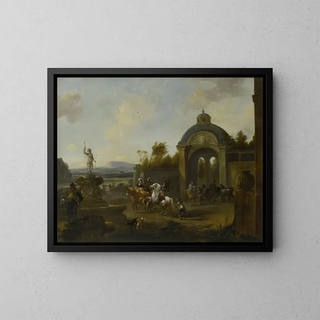 Hunt at the Fountain - Pieter Wouwerman — framed artwork on a wall