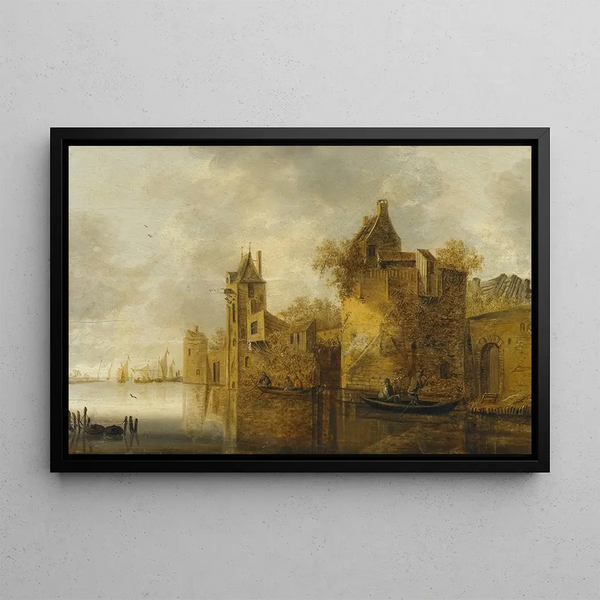 River landscape painting - Pieter de Bloot — framed artwork on a wall