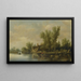 Estuary of a river with two peasants fishing in a boat near a farm - Pieter de Neyn — framed artwork on a wall