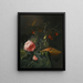 Still life with a cherry blossom branch on a conical Römer half-filled with red and green grapes - Pieter de Ring — framed artwork on a wall
