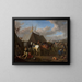 Scene of camp with a woman at the campfire on the left - Pieter van Bloemen — framed artwork on a wall
