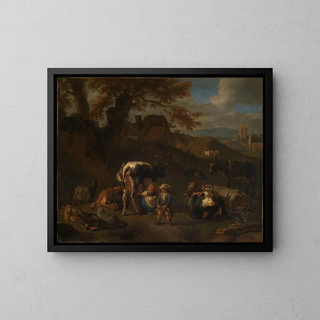 Scene of Shepherds - Pieter van Bloemen — framed artwork on a wall