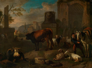 Horses, cattle, sheep and goats among Roman ruins - Pieter van Bloemen — artwork view