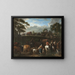 Landscape painting with peasants, soldiers, and livestock - Pieter van Bloemen — framed artwork on a wall