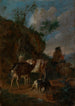 Three goats and shepherd with sheep - Pieter van Bloemen — artwork view