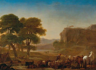 a View of the Roman Countryside with Shepherds Resting with Their Livestock - Pieter van Laer — artwork view