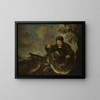Fisherman with a Fish in the Net - Pieter van Noort — framed artwork on a wall