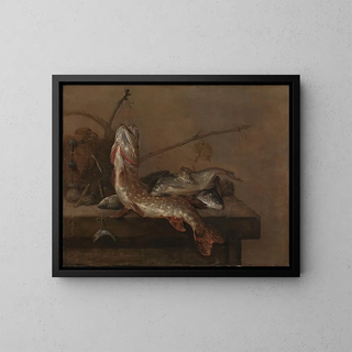 Still life with fish - Pieter van Noort — framed artwork on a wall