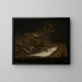 Still life with Fish, Birds, and a Cat - Pieter van Schaeyenborgh — framed artwork on a wall